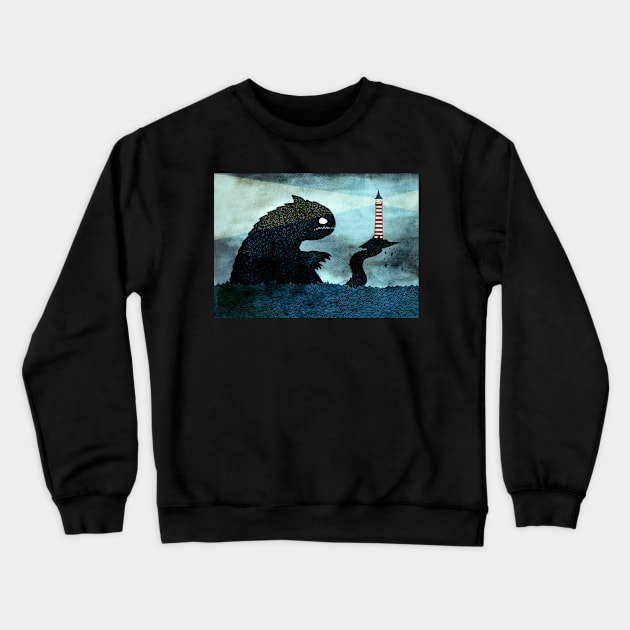 Sea Monster & Lighthouse Crewneck Sweatshirt by djrbennett